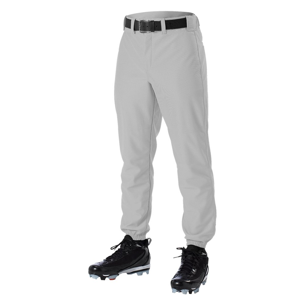 gray baseball pants with blue stripe