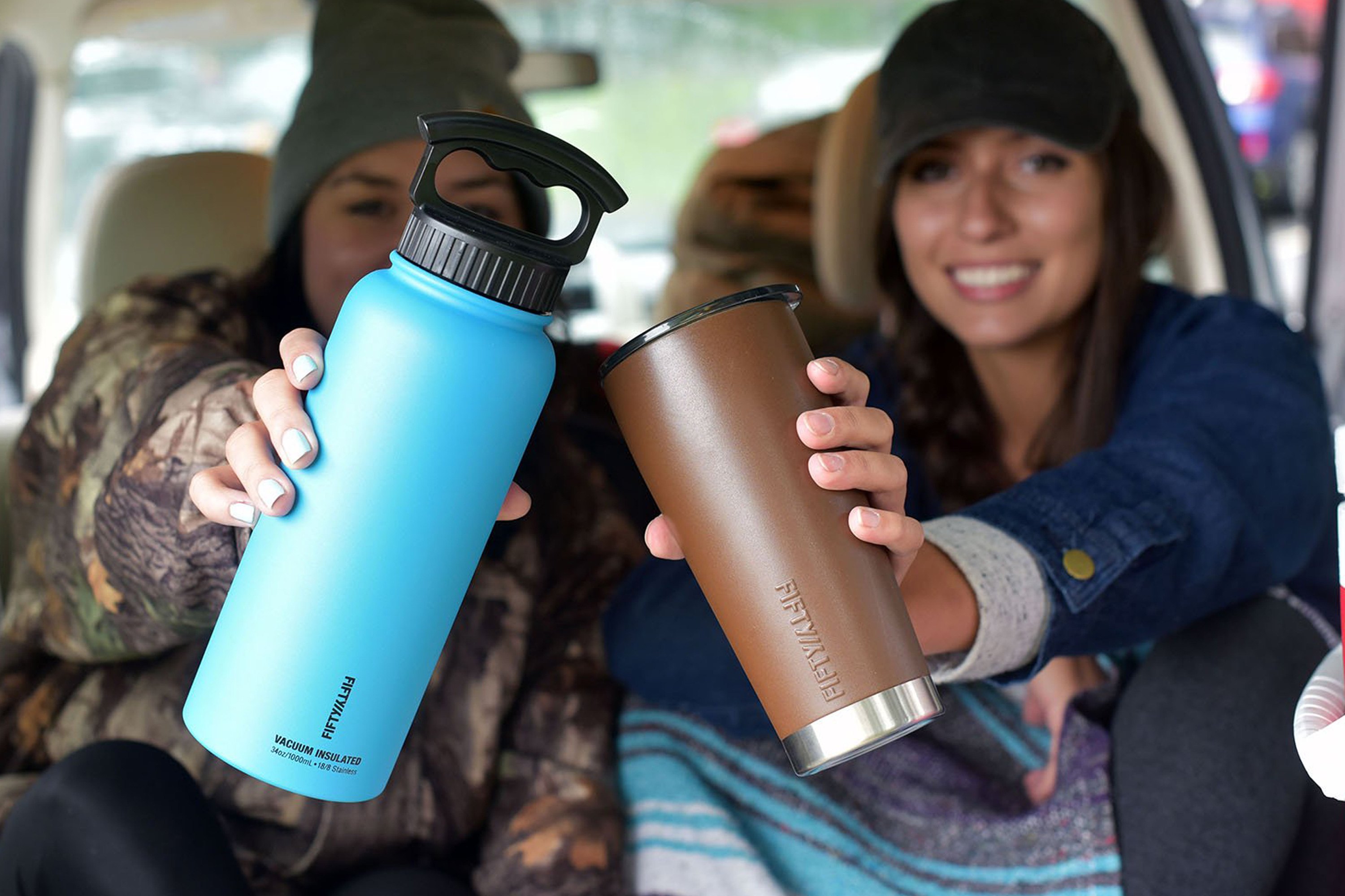 Fifty/Fifty Vacuum Insulated Stainless Steel Water Bottle & 3