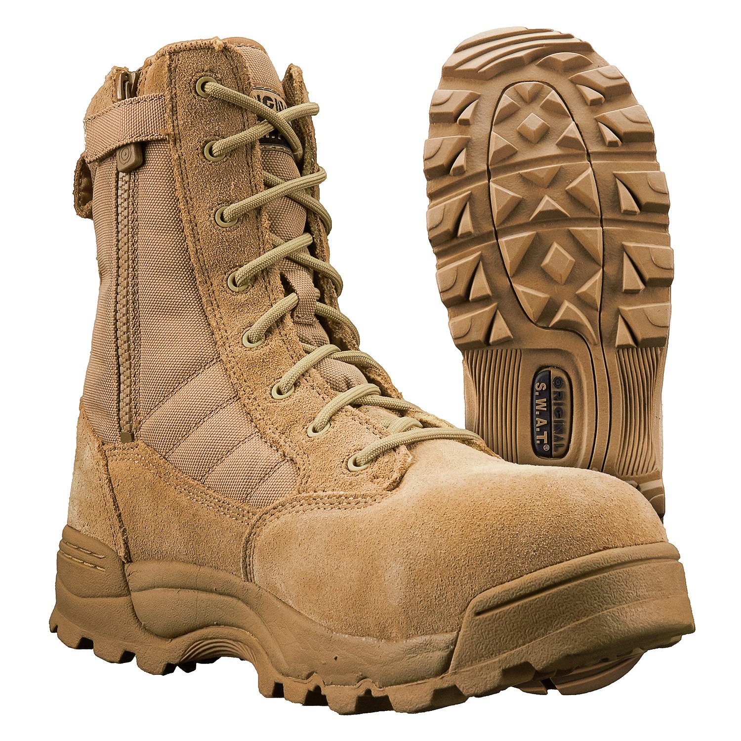 tan side zip tactical boots