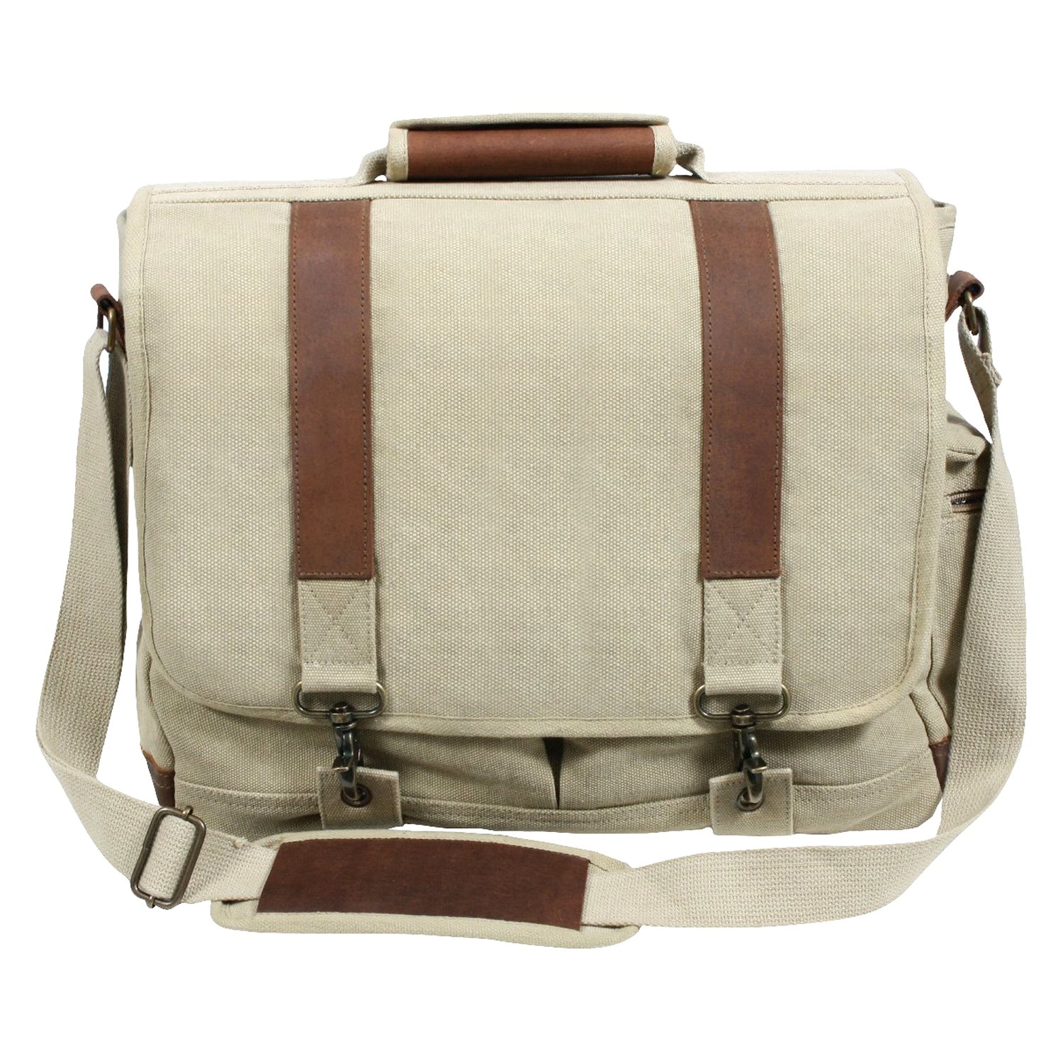 Rothco® 9691-Khaki - Vintage™ Khaki Canvas/Leather Bag for 13.3&quot; Laptop - www.bagssaleusa.com