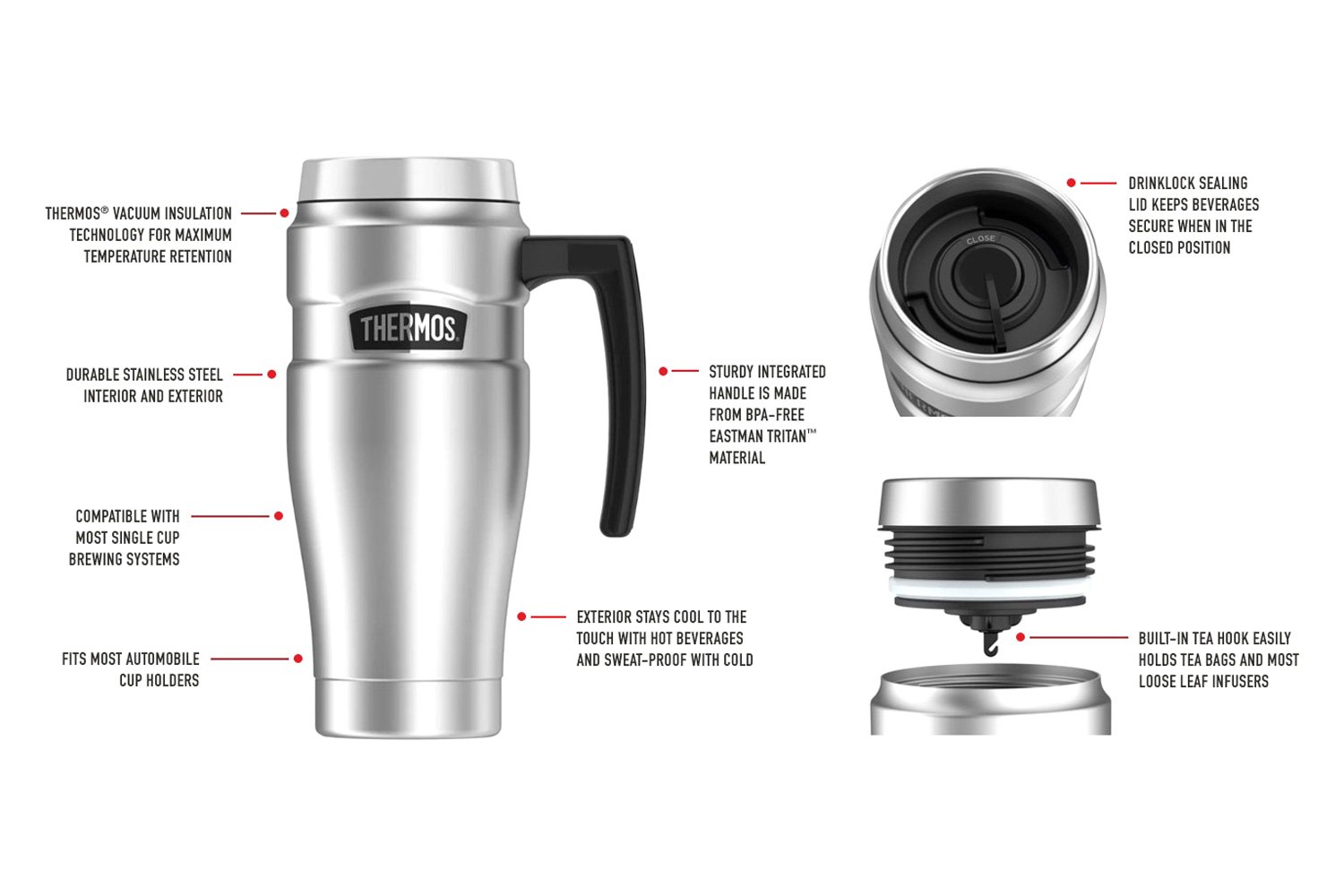 16 oz. Thermos Stainless King Stainless Steel Travel Mug